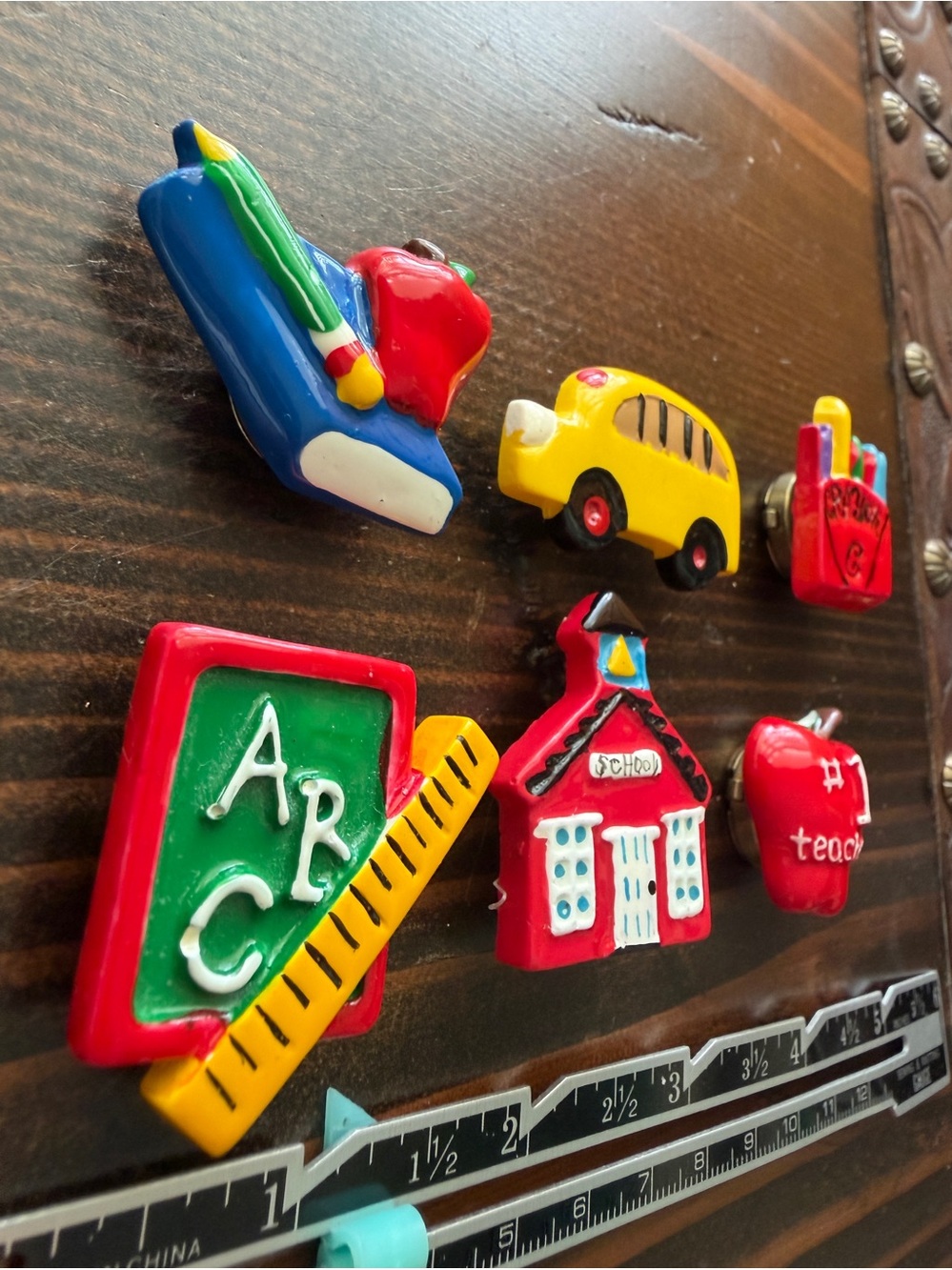 Vintage Teacher Button Covers Set 6 School Bus Apple ABC Back to School - Picture 3 of 7